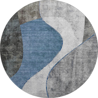 Piper Looms Mayfield Art Deco AMF633 Blue Machine Washable Area Rug Round Main Image