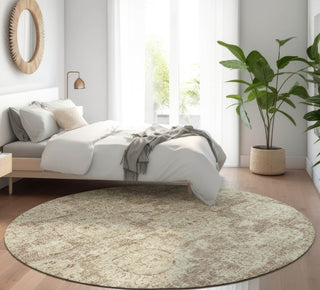 Piper Looms Mayfield Floral AMF634 Mocha Machine Washable Area Rug Round Lifestyle Image Feature