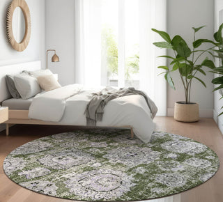 Piper Looms Mayfield Floral AMF634 Olive Machine Washable Area Rug Round Lifestyle Image Feature