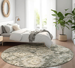 Piper Looms Mayfield Floral AMF634 Taupe Machine Washable Area Rug Round Lifestyle Image Feature