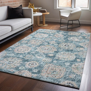 Piper Looms Mayfield Floral AMF634 Teal Machine Washable Area Rug Lifestyle Image Feature