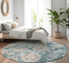 Piper Looms Mayfield Floral AMF634 Teal Machine Washable Area Rug Round Lifestyle Image Feature