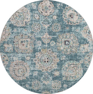 Piper Looms Mayfield Floral AMF634 Teal Machine Washable Area Rug Round Main Image