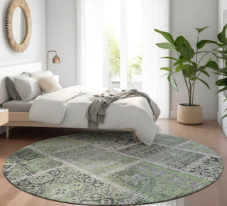 Piper Looms Mayfield Patchwork AMF635 Green Machine Washable Area Rug Round Lifestyle Image Feature