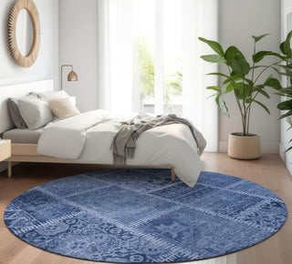 Piper Looms Mayfield Patchwork AMF635 Navy Machine Washable Area Rug Round Lifestyle Image Feature