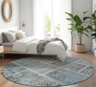 Piper Looms Mayfield Patchwork AMF635 Teal Machine Washable Area Rug Round Lifestyle Image Feature