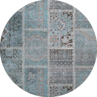 Piper Looms Mayfield Patchwork AMF635 Teal Machine Washable Area Rug Round Main Image