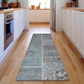 Piper Looms Mayfield Patchwork AMF635 Teal Machine Washable Area Rug Runner Lifestyle Image Feature