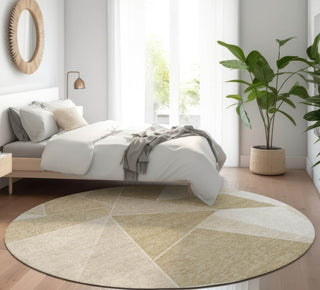 Piper Looms Mayfield Geometric AMF636 Beige Machine Washable Area Rug Round Lifestyle Image Feature