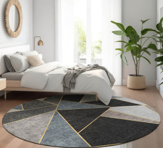 Piper Looms Mayfield Geometric AMF636 Blue Machine Washable Area Rug Round Lifestyle Image Feature