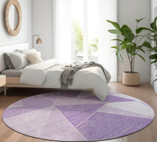 Piper Looms Mayfield Geometric AMF636 Lilac Machine Washable Area Rug Round Lifestyle Image Feature