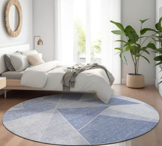 Piper Looms Mayfield Geometric AMF636 Sky Machine Washable Area Rug Round Lifestyle Image Feature