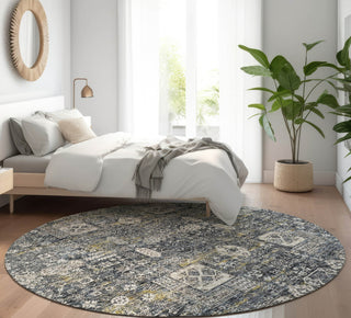 Piper Looms Mayfield Panel AMF637 Charcoal Machine Washable Area Rug Round Lifestyle Image Feature