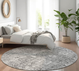 Piper Looms Mayfield Panel AMF637 Gray Machine Washable Area Rug Round Lifestyle Image Feature
