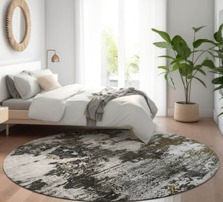 Piper Looms Mayfield Modern AMF638 Taupe Machine Washable Area Rug Round Lifestyle Image Feature