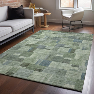 Piper Looms Mayfield Squares AMF639 Green Machine Washable Area Rug Lifestyle Image Feature