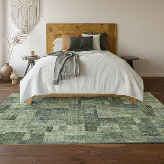 Piper Looms Mayfield Squares AMF639 Green Machine Washable Area Rug Lifestyle Image Feature