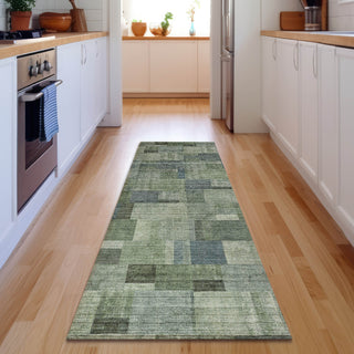Piper Looms Mayfield Squares AMF639 Green Machine Washable Area Rug Runner Lifestyle Image Feature