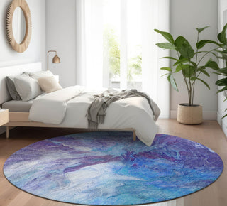 Piper Looms Mayfield Modern AMF641 Blue Machine Washable Area Rug Round Lifestyle Image Feature