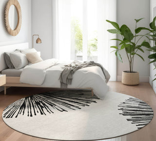 Piper Looms Mayfield Circles AMF642 Black Machine Washable Area Rug Round Lifestyle Image Feature