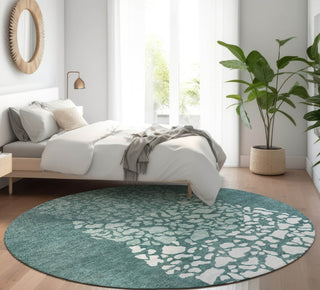 Piper Looms Mayfield Circles AMF643 Teal Machine Washable Area Rug Round Lifestyle Image Feature