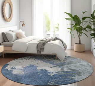 Piper Looms Mayfield Modern AMF645 Blue Machine Washable Area Rug Round Lifestyle Image Feature