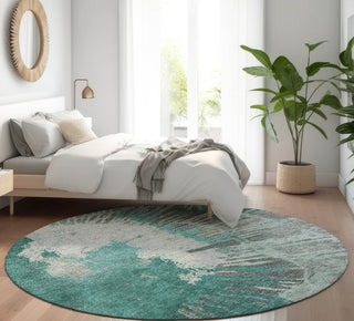 Piper Looms Mayfield Modern AMF645 Teal Machine Washable Area Rug Round Lifestyle Image Feature