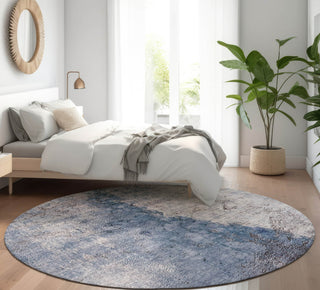 Piper Looms Mayfield Modern AMF646 Blue Machine Washable Area Rug Round Lifestyle Image Feature