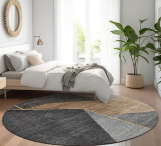 Piper Looms Mayfield Modern AMF648 Charcoal Machine Washable Area Rug Round Lifestyle Image Feature