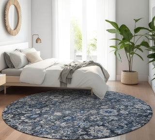 Piper Looms Mayfield Oriental AMF651 Blue Machine Washable Area Rug Round Lifestyle Image Feature
