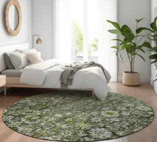 Piper Looms Mayfield Oriental AMF651 Green Machine Washable Area Rug Round Lifestyle Image Feature