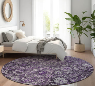 Piper Looms Mayfield Oriental AMF651 Purple Machine Washable Area Rug Round Lifestyle Image Feature
