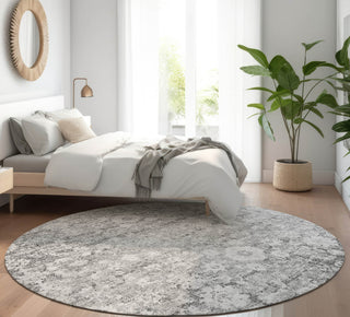 Piper Looms Mayfield Oriental AMF651 Silver Machine Washable Area Rug Round Lifestyle Image Feature