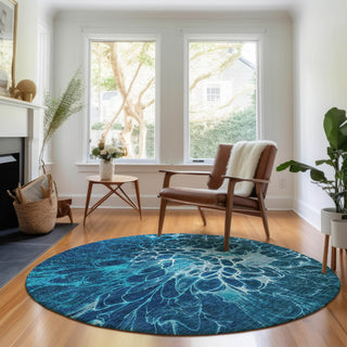Piper Looms Mayfield Modern AMF652 Navy Machine Washable Area Rug Round Lifestyle Image Feature