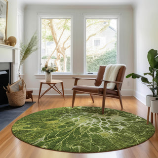 Piper Looms Mayfield Modern AMF652 Olive Machine Washable Area Rug Round Lifestyle Image Feature