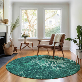 Piper Looms Mayfield Modern AMF652 Teal Machine Washable Area Rug Round Lifestyle Image Feature