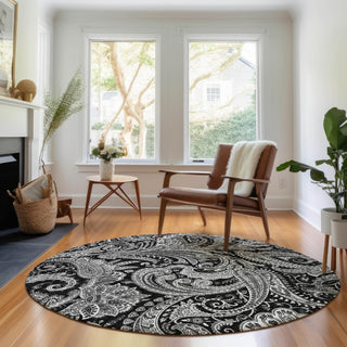Piper Looms Mayfield Paisley AMF654 Black Machine Washable Area Rug Round Lifestyle Image Feature