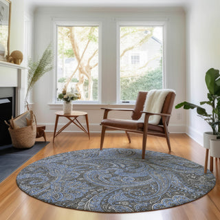 Piper Looms Mayfield Paisley AMF654 Charcoal Machine Washable Area Rug Round Lifestyle Image Feature