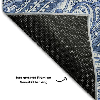 Piper Looms Mayfield Paisley AMF654 Navy Machine Washable Area Rug Backing Image