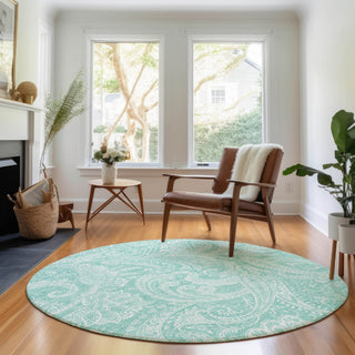 Piper Looms Mayfield Paisley AMF654 Teal Machine Washable Area Rug Round Lifestyle Image Feature
