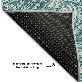 Piper Looms Mayfield Paisley AMF654 Turquoise Machine Washable Area Rug Backing Image
