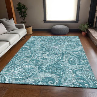 Piper Looms Mayfield Paisley AMF654 Turquoise Machine Washable Area Rug Lifestyle Image Feature