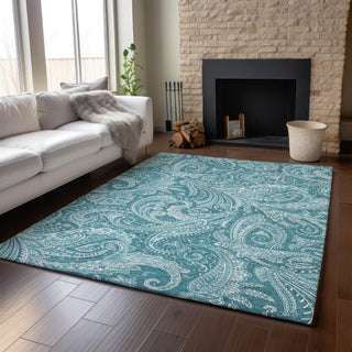 Piper Looms Mayfield Paisley AMF654 Turquoise Machine Washable Area Rug Lifestyle Image Feature