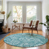 Piper Looms Mayfield Paisley AMF654 Turquoise Machine Washable Area Rug Round Lifestyle Image Feature