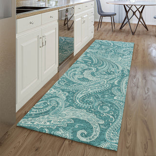 Piper Looms Mayfield Paisley AMF654 Turquoise Machine Washable Area Rug Runner Lifestyle Image Feature