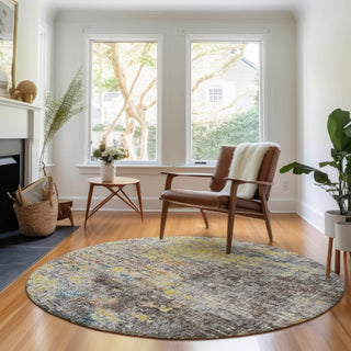 Piper Looms Mayfield Abstract AMF655 Mocha Machine Washable Area Rug Round Lifestyle Image Feature