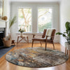 Piper Looms Mayfield Abstract AMF655 Taupe Machine Washable Area Rug Round Lifestyle Image Feature