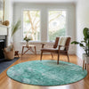 Piper Looms Mayfield Abstract AMF655 Teal Machine Washable Area Rug Round Lifestyle Image Feature