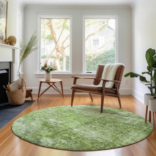 Piper Looms Mayfield Abstract AMF656 Olive Machine Washable Area Rug Round Lifestyle Image Feature
