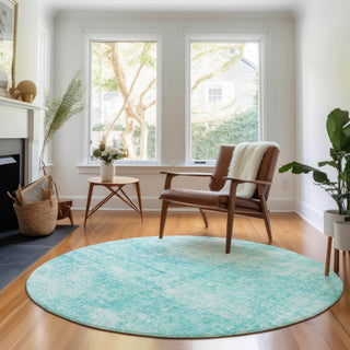 Piper Looms Mayfield Abstract AMF656 Teal Machine Washable Area Rug Round Lifestyle Image Feature
